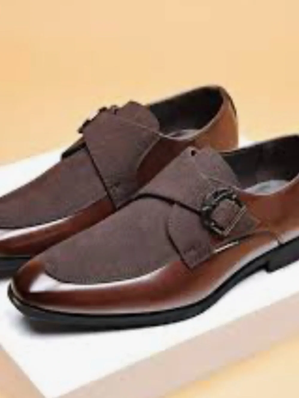Brown Men's Leather & Suede Monk Strap Dress Shoes